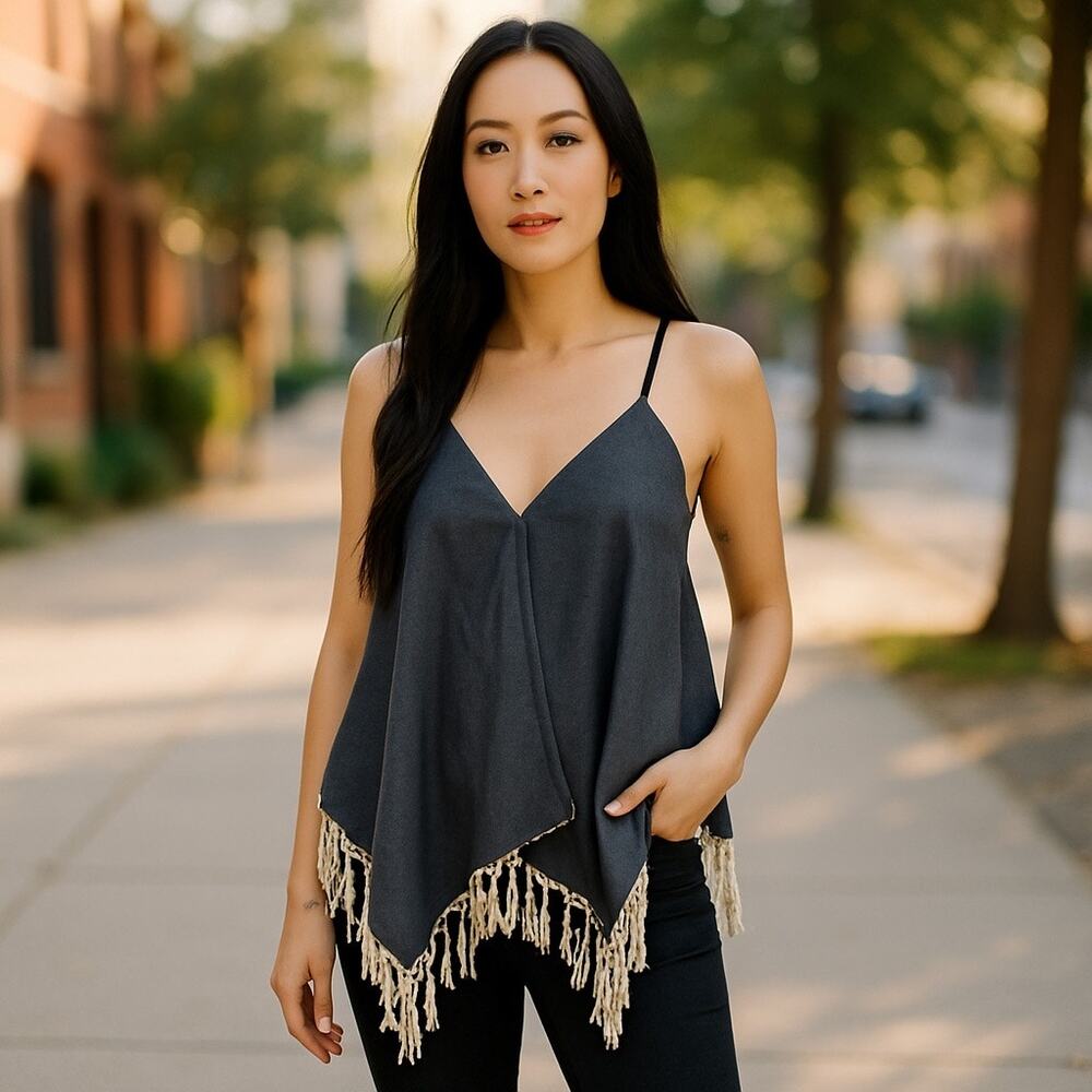 Cami Top Halter Crochet Tassel NWT XL Poncho Boho Chic Y2K Vtg Mimi Party Casual